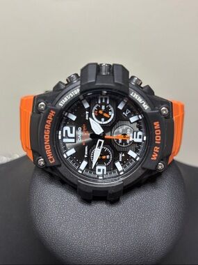 Casio Black Dial Chronograph Watch with Orange Strap Chunky WORKING